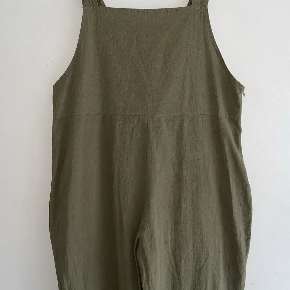 Lagenlook Overall Womens Size L Hunter Green Cotton Blend Slouchy Lightweight - Picture 5 of 10